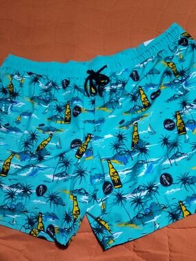 Corona Turquoise Swim Shorts with Boat Print